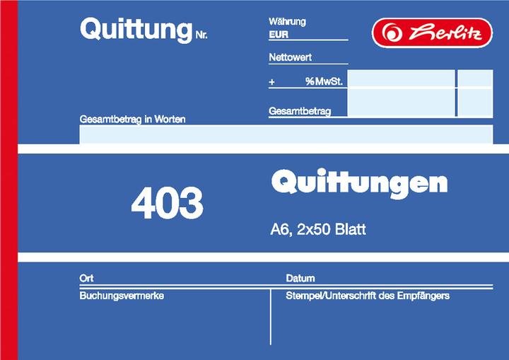 Energie-Label Herlitz Quittungsblock DIN A6 quer nicht selbstdurchschreibend 1 Durchschlag 2x50 Bl. (50 x)