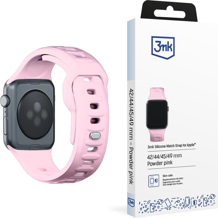 Actual product image 3MK Silicone Watch Strap Powder Pink dla Apple Watch 42/44/45/49 mm