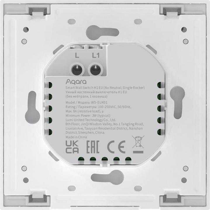 Actual product image Aqara Smart Wall Switch H1 Grey No Neutral, Single Rocker (Zigbee)