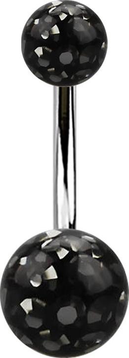 Star Piercing Banane silber mit zwei Kristall Kugeln schwarz Epoxy Schutzschicht (Titan G23, ohne Messing)