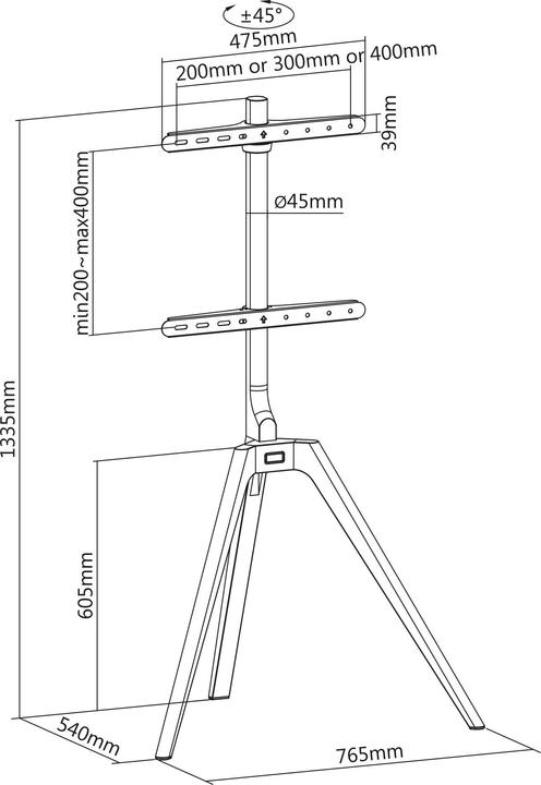 Productafbeelding InLine woodstand TV-standaard, statief, voor LED TV 45"-65" (114-165cm), max. 40kg (Universeel, 65", 40 kg)