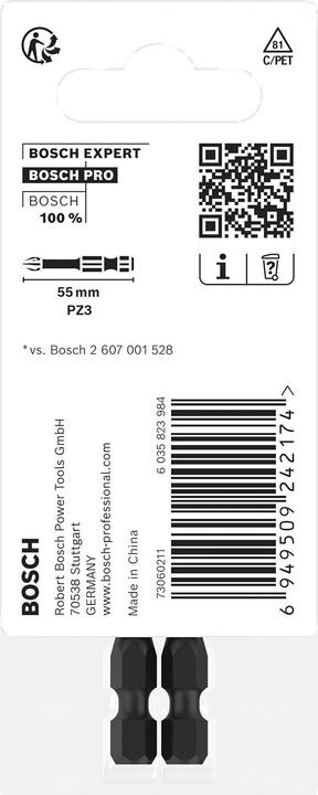Immagine prodotto Bosch Professional Zubehör PRO Pozidriv Impact Bit, PZ3, 55 mm, 2-tlg. (PZ3)