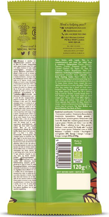 Nutritional values and ingredients Lily's Kitchen Lamb chew stick (Adult, 1 pcs., 120 g)