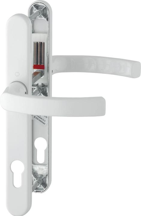 Actual product image Hoppe LIÈGE lever handle set on narrow backplate, door thickness 72 - 82, white (Door plate set)